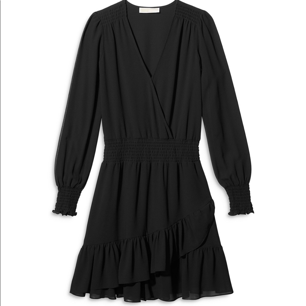 Michael Kors womens smocked waist ruffle dress